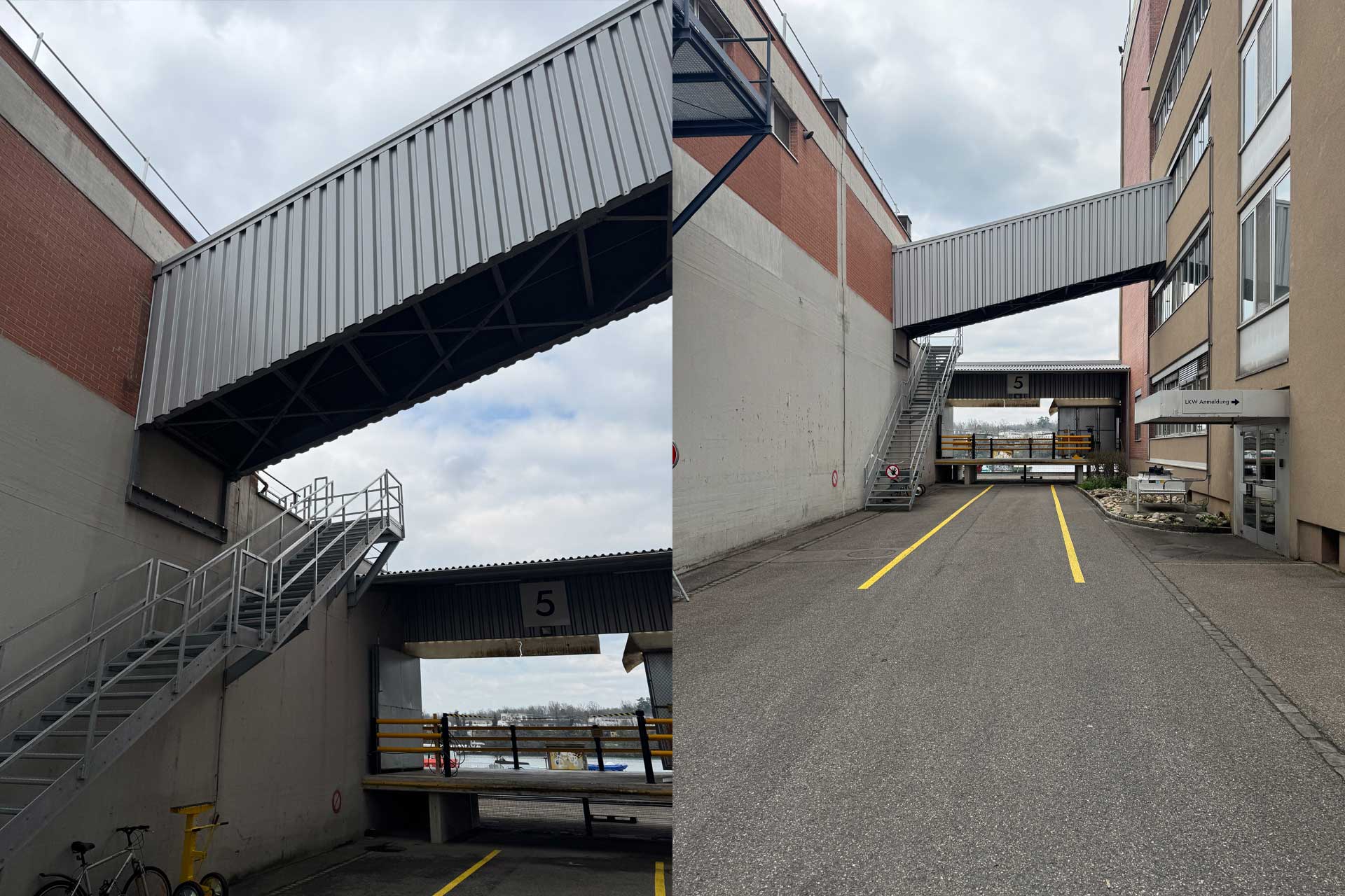 Delica Vorher | Fassade Büroaufstockung, Einhausung Lüftung, Rampenüberdachung, Fluchttreppe, Handläufe, Delica Birsfelden von HB Montatech GmbH Dittingen